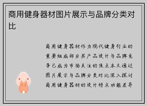 商用健身器材图片展示与品牌分类对比