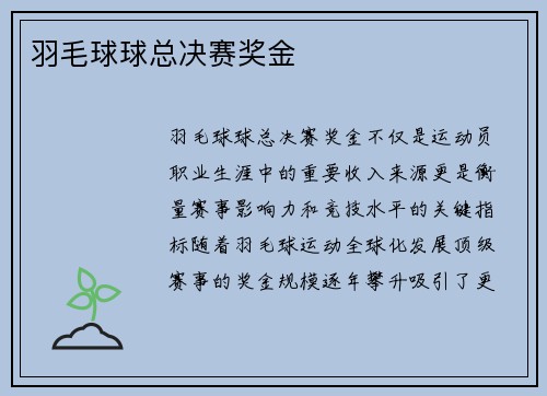 羽毛球球总决赛奖金